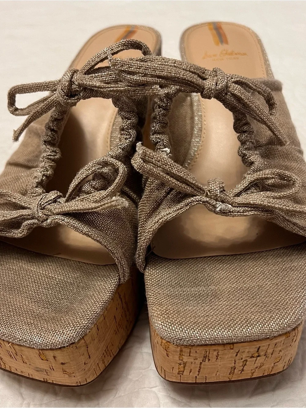 Sam Edelman gold / tan  dove platform wedge sandals size 7.5 cork & fabric made